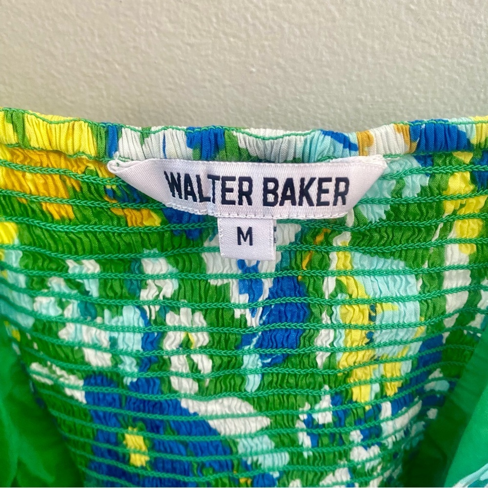 Walter Baker Green Disco Floral Kimora Crop Top Off Shoulder Smocked Size Medium - Picture 3 of 5